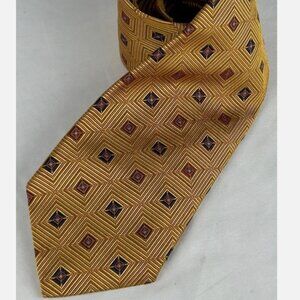 Robert Talbott Best Of Class Gold Geometric Squares 100% Silk Neck Tie Textured